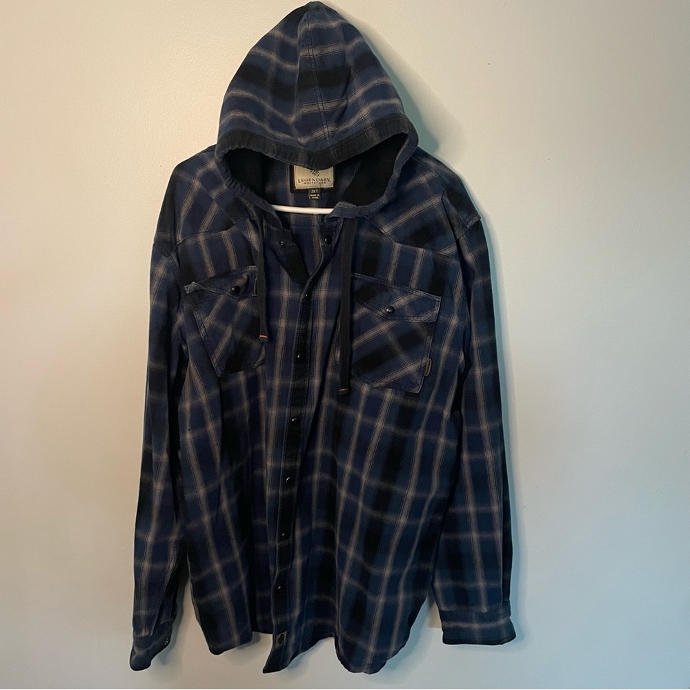 Legendary Whitetails Blue Plaid Hooded Shirt Jacket 2XL Tall